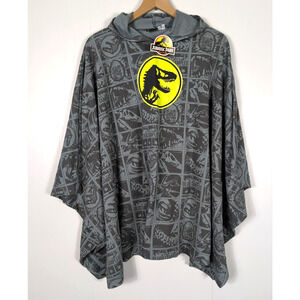 Jurassic Park Youth Poncho Hoodie Size 14/16 Gray Dinosaur Logo Graphic Gift NWT